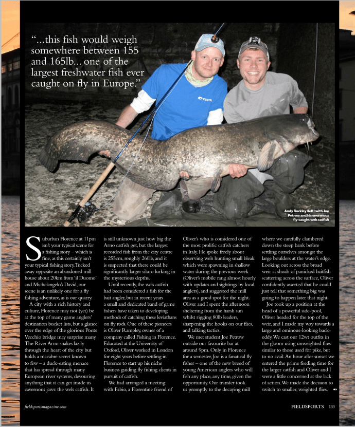 Florence Italy fishing wels catfish fly